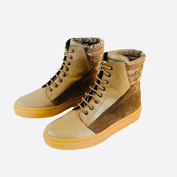 RENVY LEATHER TAUPE PADDED HI- TOPS - Picture 1 of 9